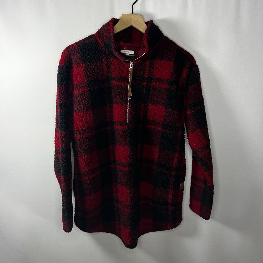 Maurices Sweater Women Size Medium Buffalo Plaid Quarter Zip‎ Fleece Pullover